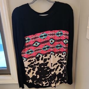 Sterling Kreek Western Cowprint Long Sleeve Flowy Shirt